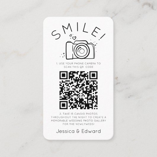 Carte De Placement Photos mémorables Qr Code Black Chic Modern Mariag (Devant)