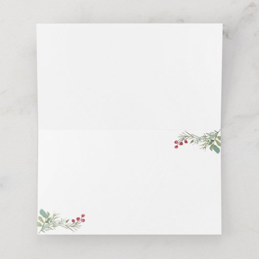 Carte De Placement Pin vert hiver Rouge Berry Mariage de Noël (Intérieur déplié)