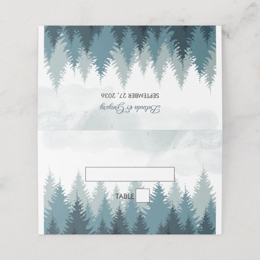 Carte De Placement Pine Arbre Aquarelle Forêt Mariage rustique (Extérieur déplié)