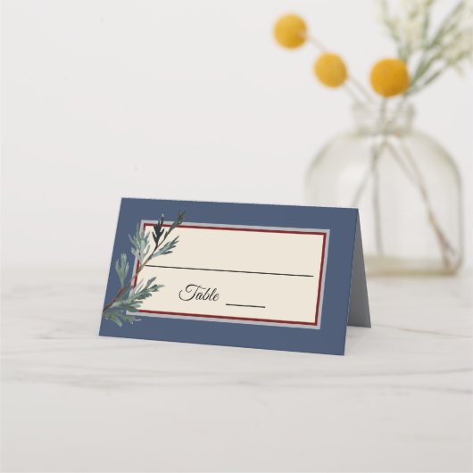 Carte De Placement Pine Bleu Hiver Mariage Lieu Carte Tente (Devant)