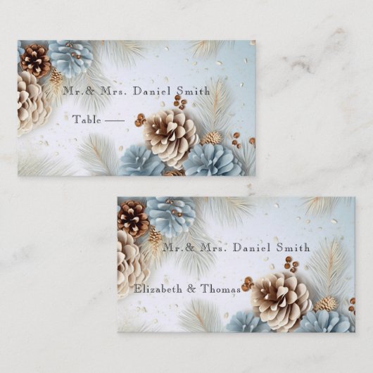 Carte De Placement Pine d'hiver cônes bleu Brown blanc (Devant / Derrière)