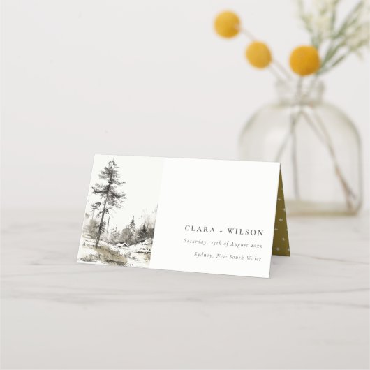 Carte De Placement Pine Woods Mountain Paysage Mariage de croquis (Devant)