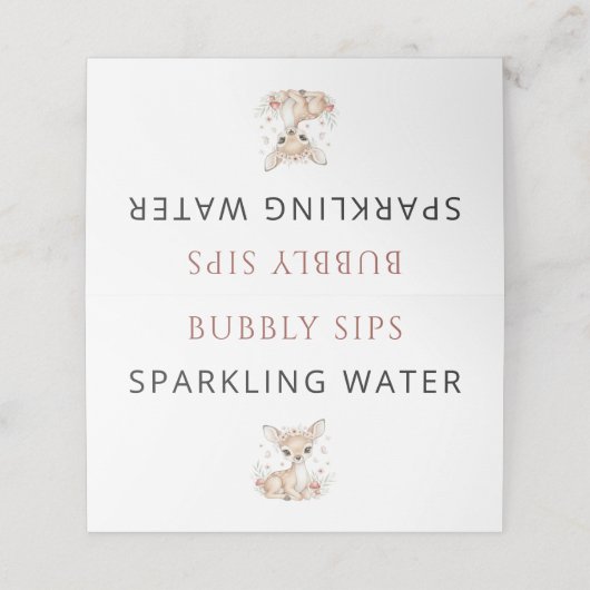 Carte De Placement Pink Blush Woodland Deer Girl Sparkling Water (Extérieur déplié)