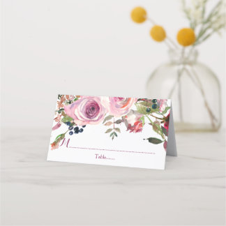 Carte De Placement Pink Chic Rose d'aquarelle rose violet Mariage flo