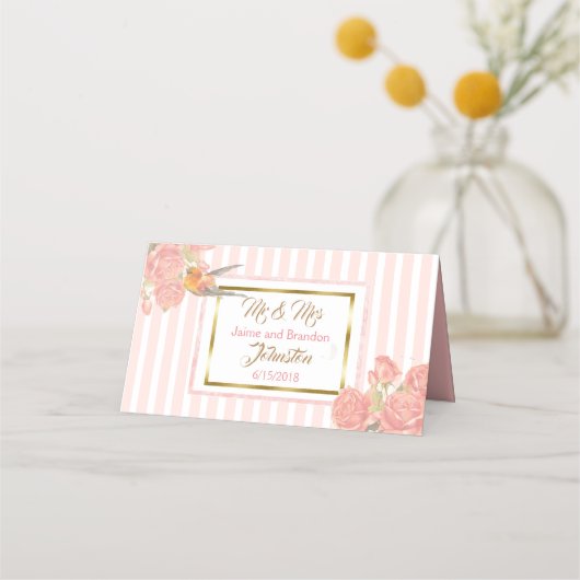 Carte De Placement PInk Floral Gold Bird Mariage Numéro de table (Dos)
