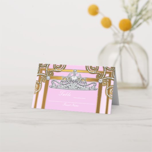 Carte De Placement Pink & Gold Princess Crown Tiara Party Sièges (Dos)