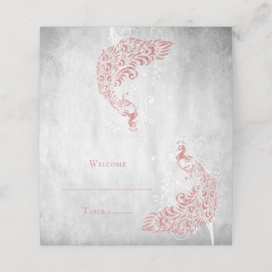 Carte De Placement Pink Peacock Leaf Vine Réception Carte Place (Extérieur déplié)