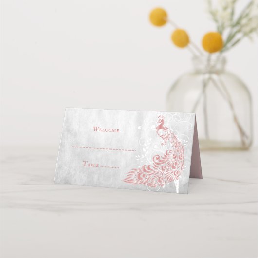 Carte De Placement Pink Peacock Leaf Vine Réception Carte Place (Devant)