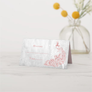 Carte De Placement Pink Peacock Leaf Vine Réception Carte Place