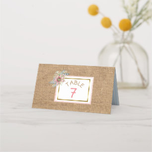 Carte De Placement PInk Rustic Burlap Floral Mariage Numéro de table