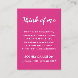 Carte De Placement Pink Think Of Me Célébration de la bougie de vie