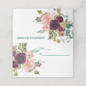 Carte De Placement Pink Turquoise Bourgogne Floral Mariage (Extérieur déplié)