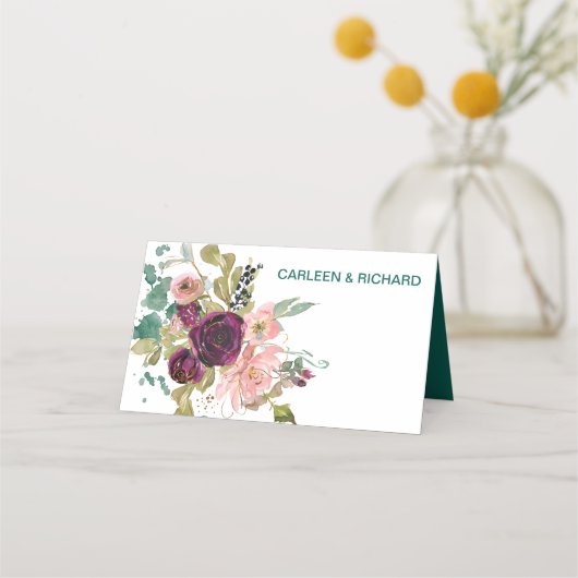 Carte De Placement Pink Turquoise Bourgogne Floral Mariage (Dos)