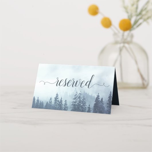 Carte De Placement Pins Bleus Misty Mariage Rustique Réservé (Devant)