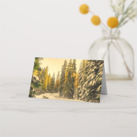 Carte De Placement Pins couverts de neige Forêt Nature Photo (Devant)