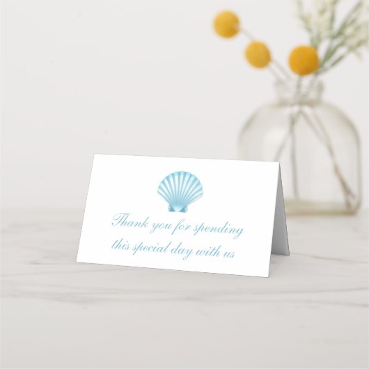 Carte De Placement Plage Bleu Nautique Coquillage Mariage Merci (Devant)