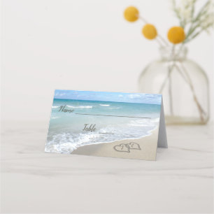 Carte De Placement Plage Coeurs de mariage dans le sable Elégant Init