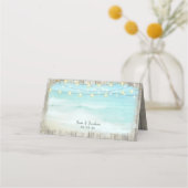 Carte De Placement Plage Côtier Rustique Bois Chaîne Lumière Mariage (Dos)