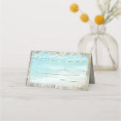 Carte De Placement Plage Côtier Rustique Bois Chaîne Lumière Mariage (Devant)