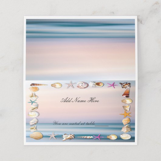 Carte De Placement Plage De Sable Tropical Et Table Mariage De Coquil (Extérieur déplié)