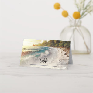 Carte De Placement Plage paradisiaque Couché de soleil Siège de table