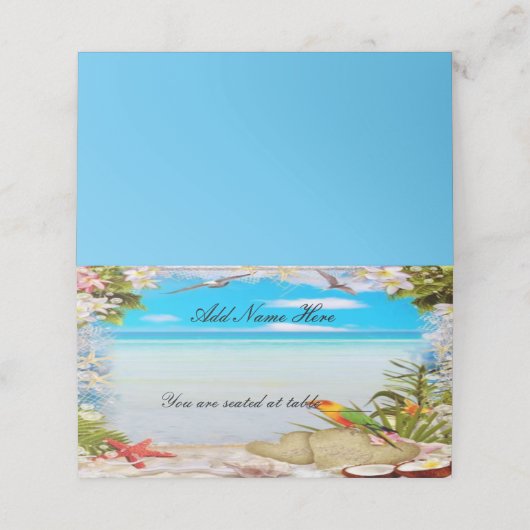 Carte De Placement Plage tropicale Mariage floral table pliée (Extérieur déplié)
