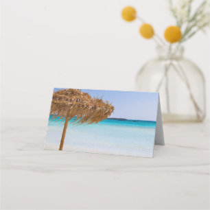 Carte De Placement Plage tropicale panoramique avec parasol en paille