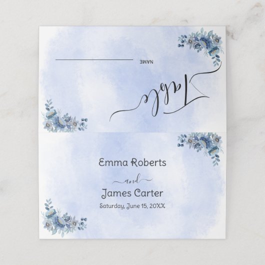 Carte De Placement Plans de table de mariage à fleurs bleues (Extérieur déplié)
