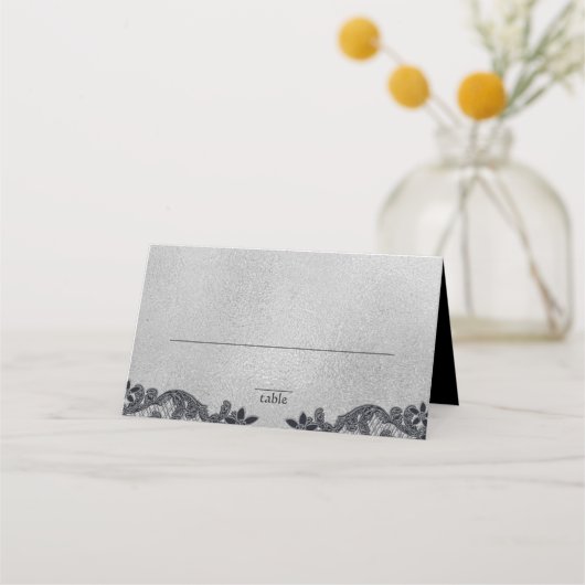 Carte De Placement Plante noire violet et assise en argent (Devant)