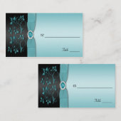 Carte De Placement Plaque florale bleue et noire (Devant / Derrière)