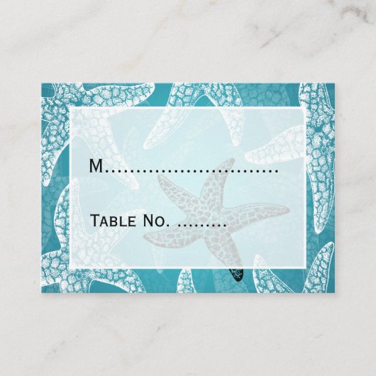 Carte De Placement Plaques de mariage de plage Starfish Bleu (Devant)