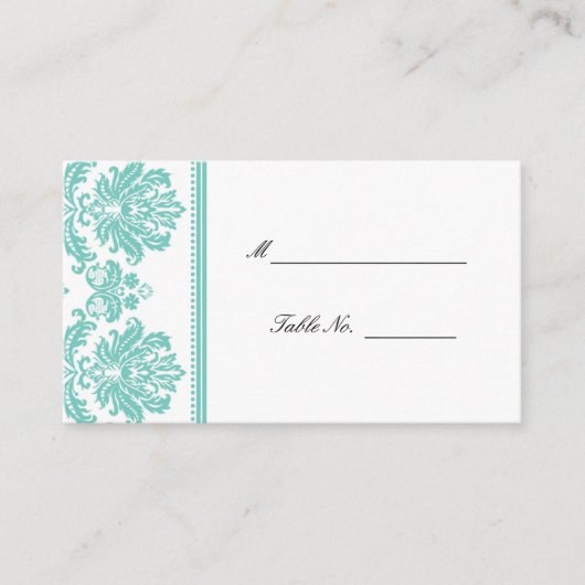 Carte De Placement Plaques de siège Aqua Mariage damassé (Devant)