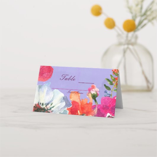 Carte De Placement Plat violet Gras Peint Floral Pop Chic Table Siège (Dos)