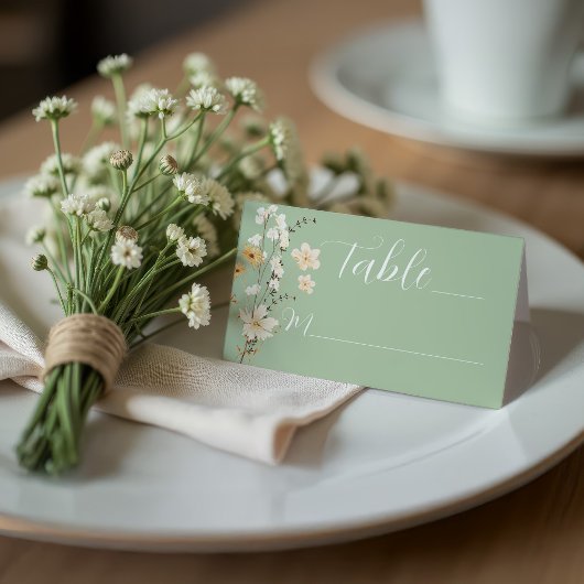 Carte De Placement Pliage Sage Vert Floral Élégant Mariage