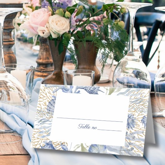 Carte de placement pliée Blue Gold Coastal