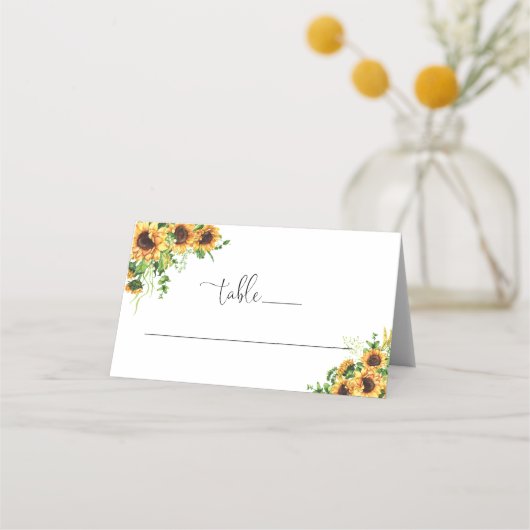 Carte de placement pliée de mariage à fleurs jaune (Devant)