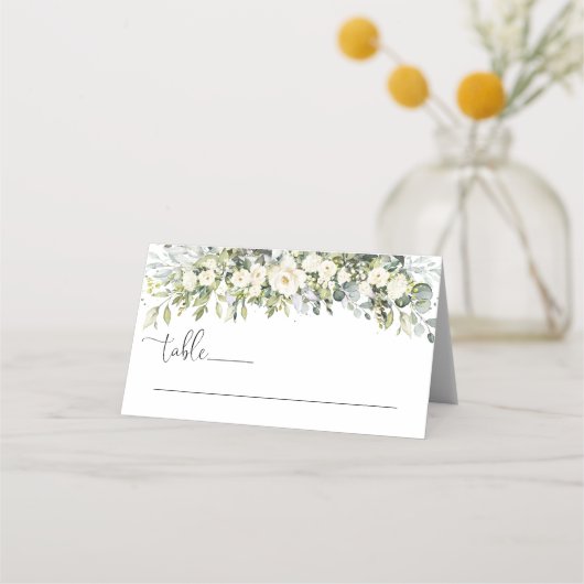 Carte de placement pliée pour mariage à fleurs bla (Devant)