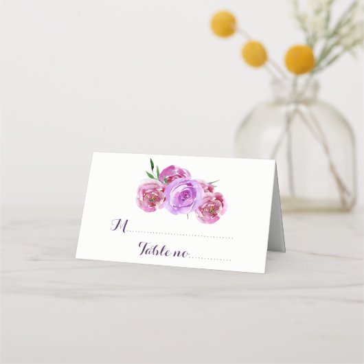 Carte De Placement Plum floral violet bouquet mariage invité (Devant)