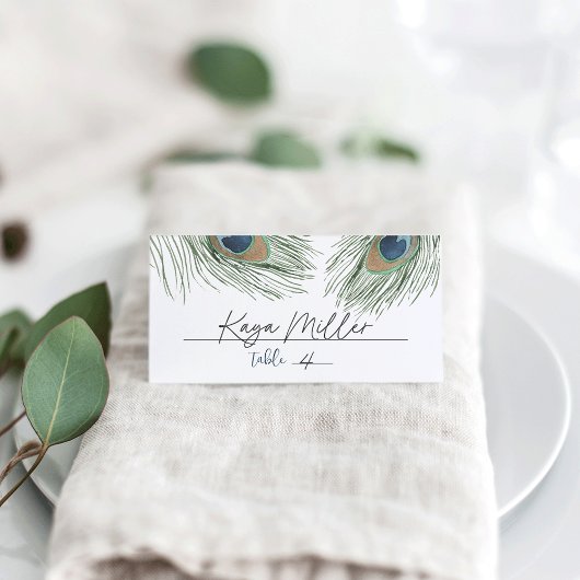 Carte De Placement Plume de paon aquarelle Boho Chic