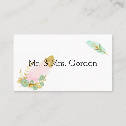 Carte De Placement Plumes Boho rose et or (Devant)