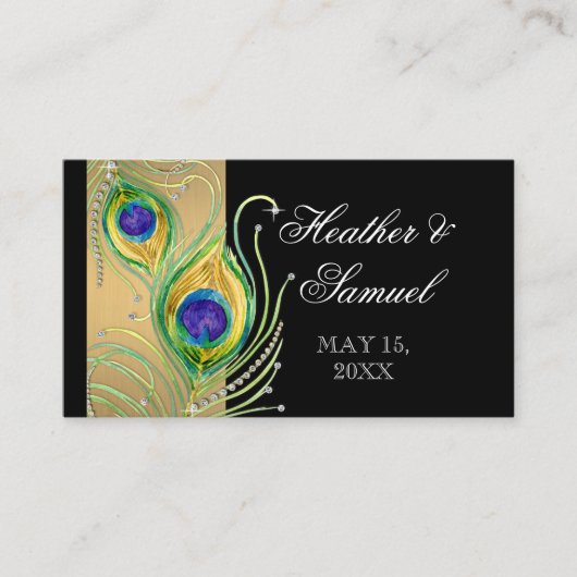 Carte De Placement Plumes de paon moderne Faux Jewel Scroll Swirl (Devant)
