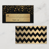 Carte De Placement Points Chevron noir et or et Confetti (Devant / Derrière)