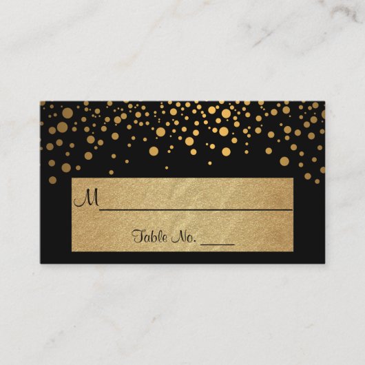 Carte De Placement Points Chevron noir et or et Confetti (Devant)