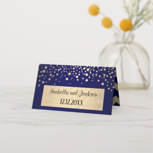 Carte De Placement Points Marine Blue & Gold Chevron & Confetti - Mar (Dos)
