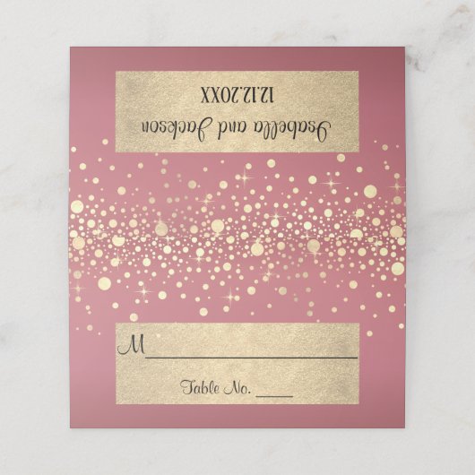 Carte De Placement Points rose et Gold Chevron et Confetti (Extérieur déplié)