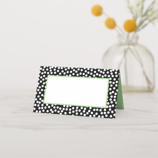 Carte De Placement Pois Whimsical noir et blanc avec vert (Dos)