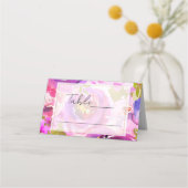 Carte De Placement Pops de rose et violet floral mariage nom vibrant (Dos)
