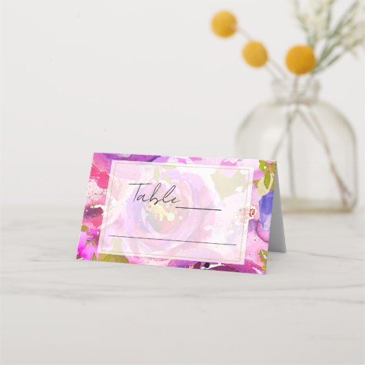 Carte De Placement Pops de rose et violet floral mariage nom vibrant (Devant)