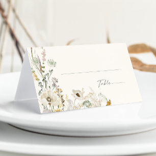 Carte De Placement Pré Fleur sauvage lunaire   ivoire et tige pliés