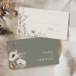 Carte De Placement Pré Fleur sauvage lunaire   Mariage plat ivoire